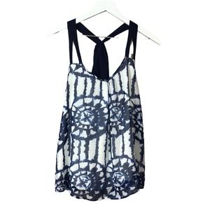Studio Y Blue White Ikat Print Racerback Tank Top Sz M